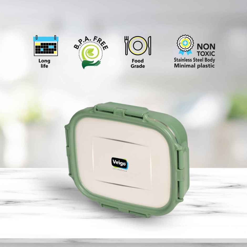 Veigo Heatup Large - Microwave Safe Stainless Steel Leakproof Lunch Box | 630ml Military Green