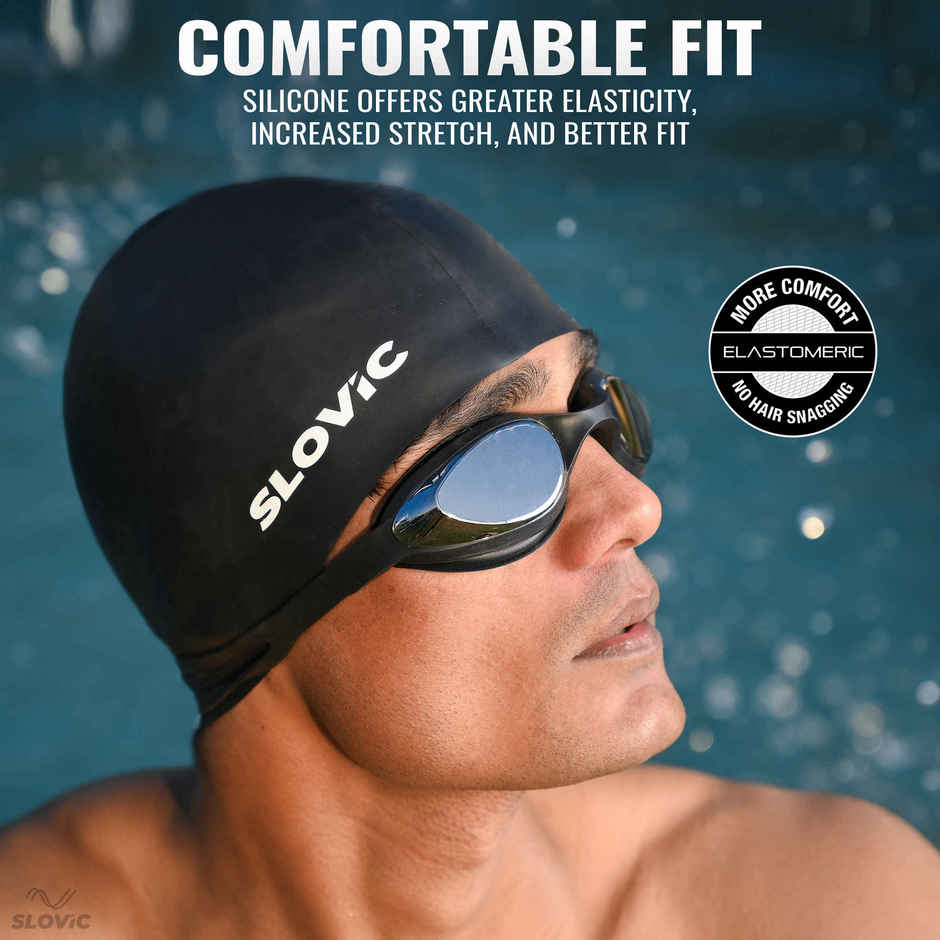 Slovic Unisex Silicone Swimming Cap - Leak-Proof, Stretchable & Comfort Fit
