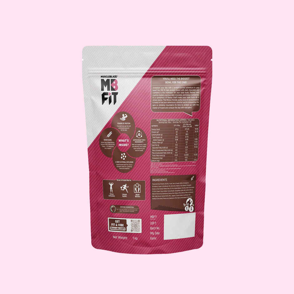 MuscleBlaze Fit High Protein Muesli (Dark Chocolate & Cranberry, 1kg) | 22g Protein