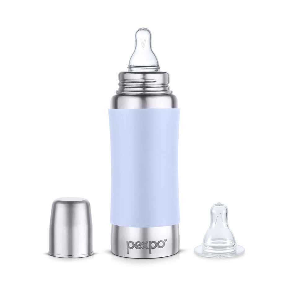 Pexpo Jack & Jill Stainless Steel Baby Feeding Bottle Leak Proof | Blue - 250 ml