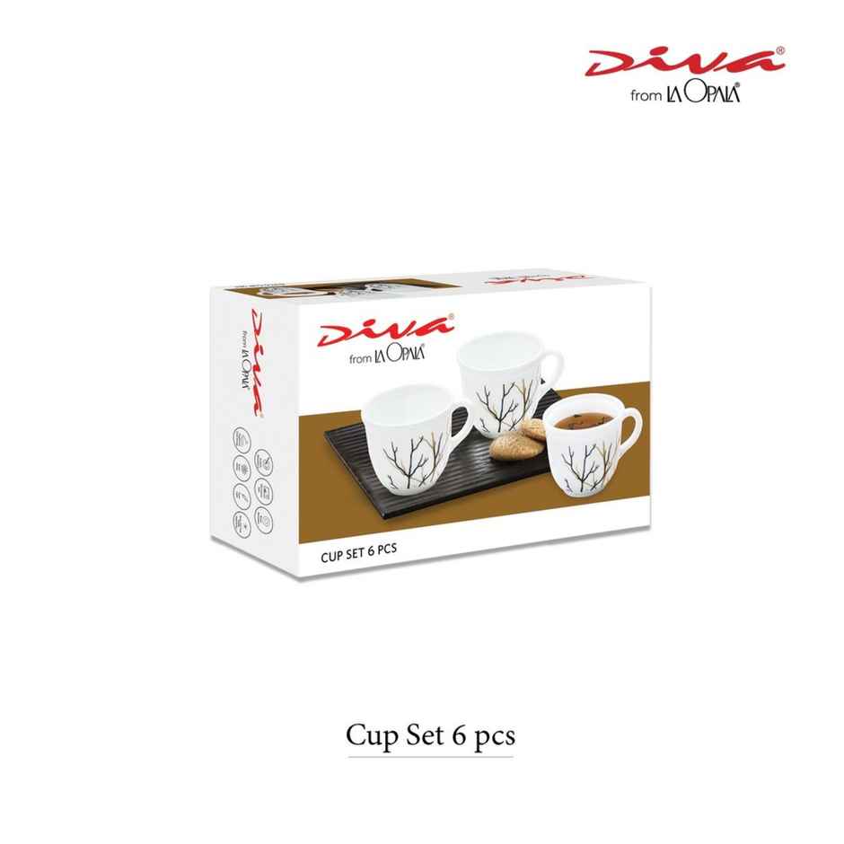 La Opala Diva Cup Set Tulip 160 ml Set of 6 Aster Pink Opal Glass Cups for Tea & Coffee, White