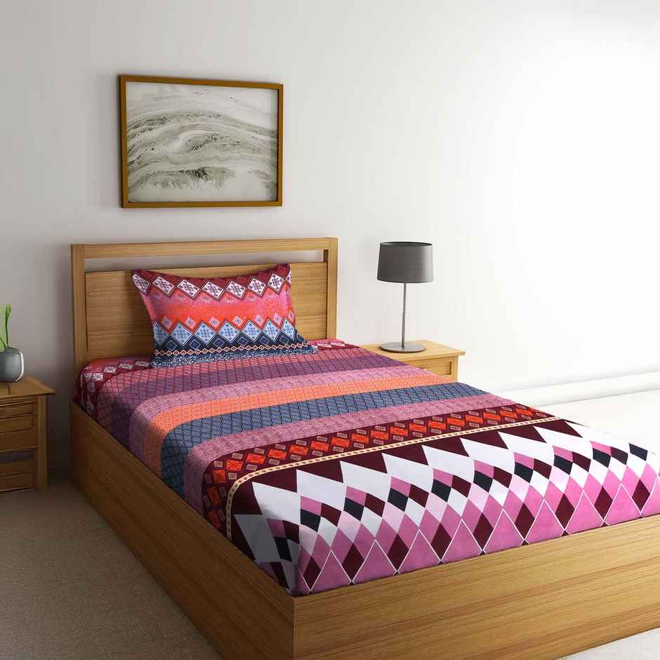 Arrabi Multi Geametric Bedsheet With 1 Pillow Cover