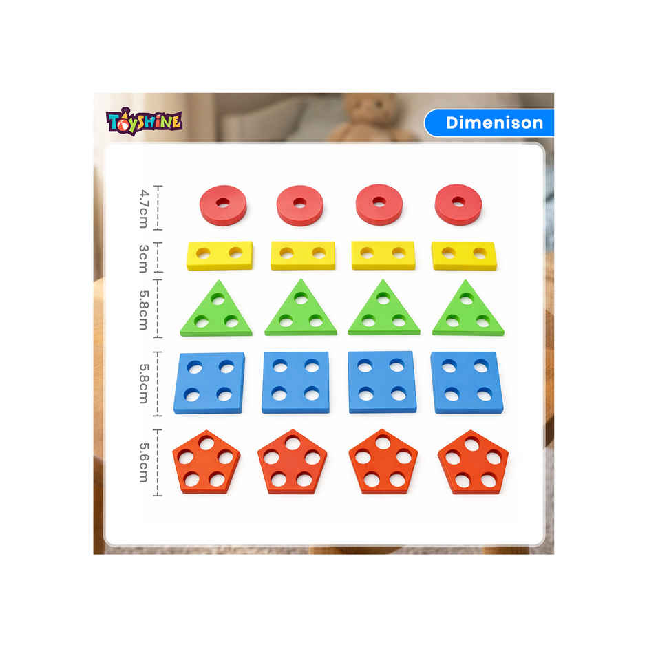 Toyshine Wooden Angle Geometric Blocks Stacker Shape Sorter Column Puzzle Stacking Set - 5 Column