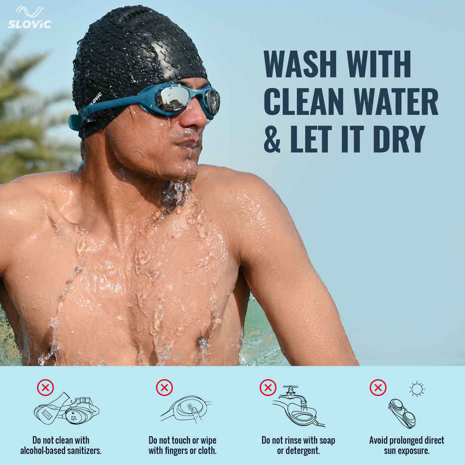 Slovic Unisex Swimming Goggles UV Protected & Anti-Fog Coated with Adjustable Straps | Dark Blue