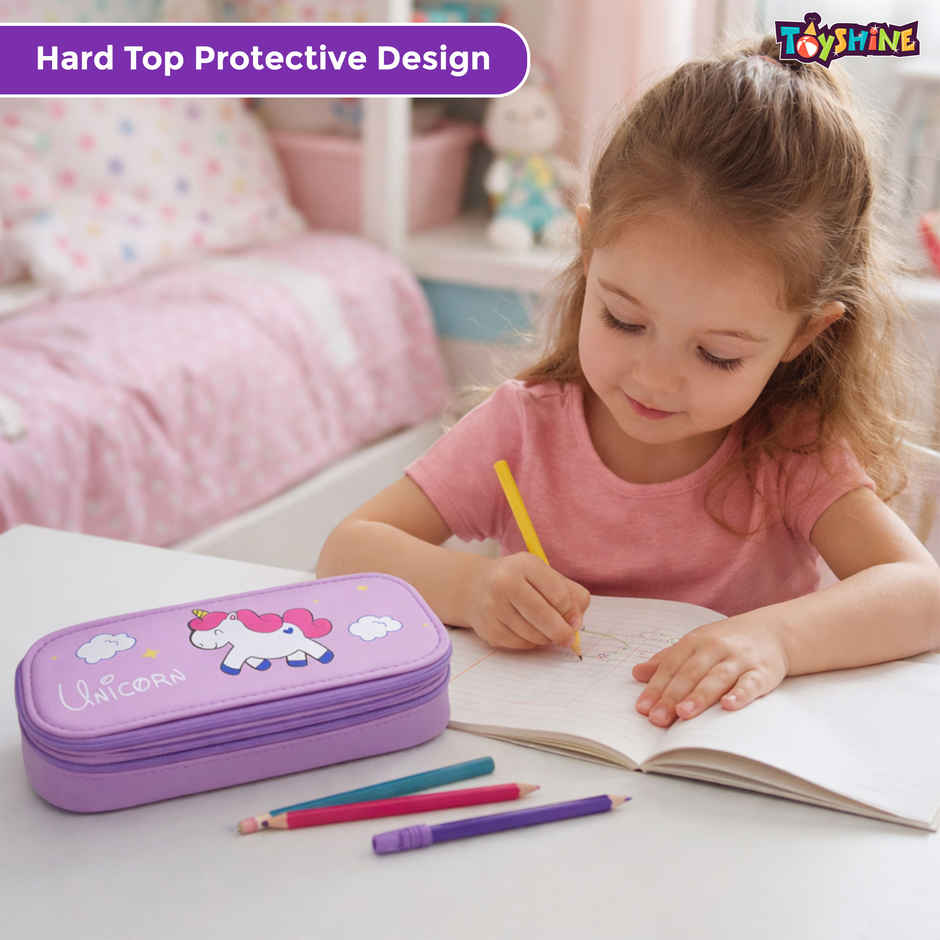 Toyshine Unicorn 2 Layer Large Capacity Pencil Pouch Handheld | Purple