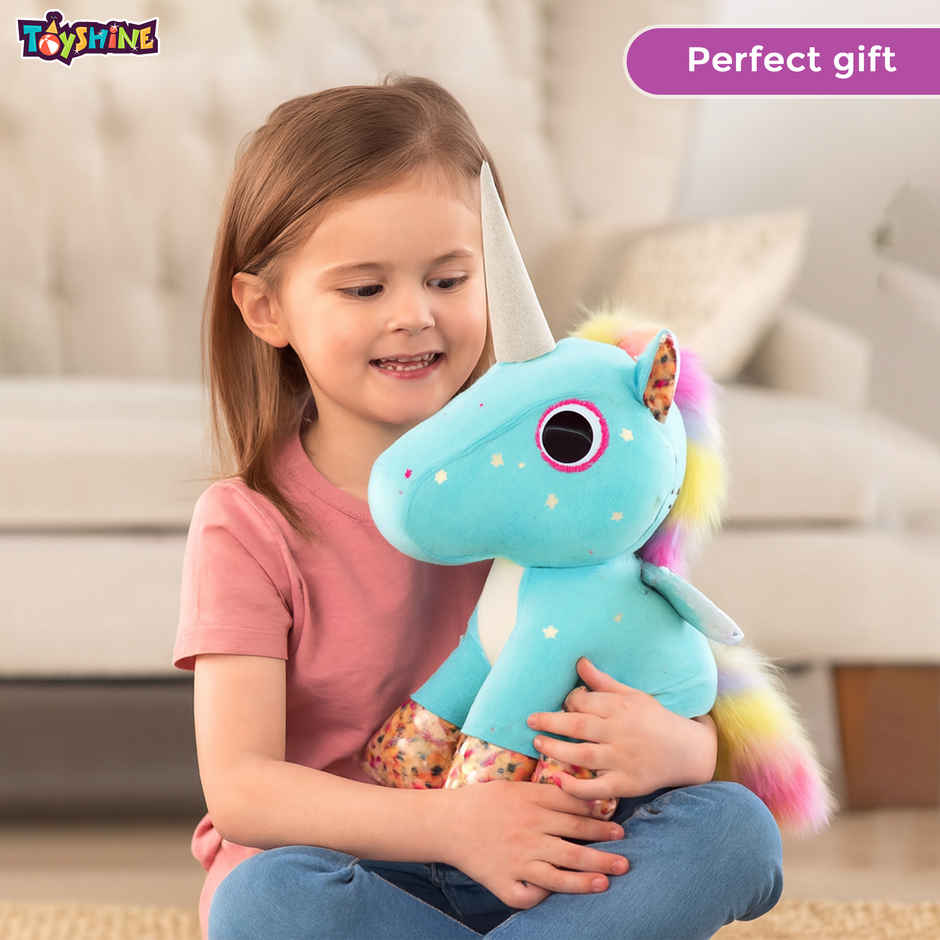Spanker Unicorn Soft Toy Cute Plush with Rainbow Tail | Blue - 27 cm
