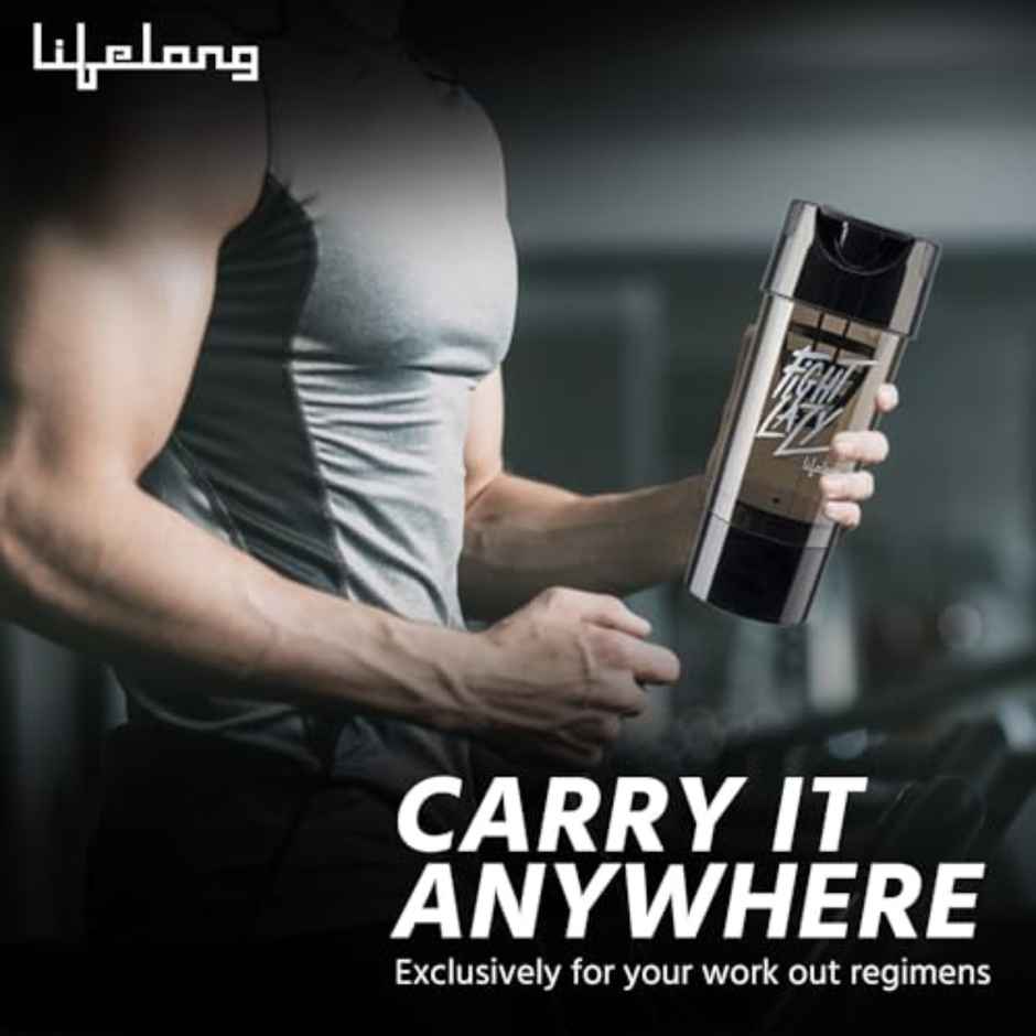 Lifelong Gym Shaker Bottle with Storage Compartment | Black | 500 ml