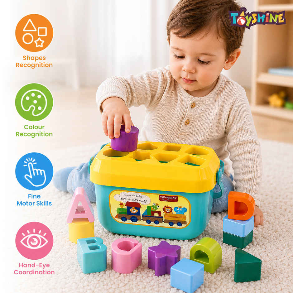 Toyshine Baby's First Shape Sorting Blocks Learning | ABCD Blocks & Shapes | 6+ months | Multicolor