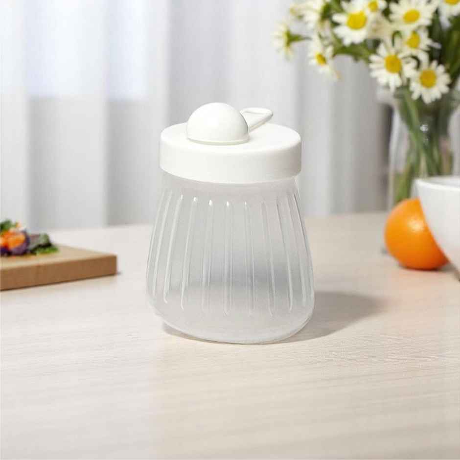 Plastic Container Set with Spoon, Jars 250ml each | White | Set of 3