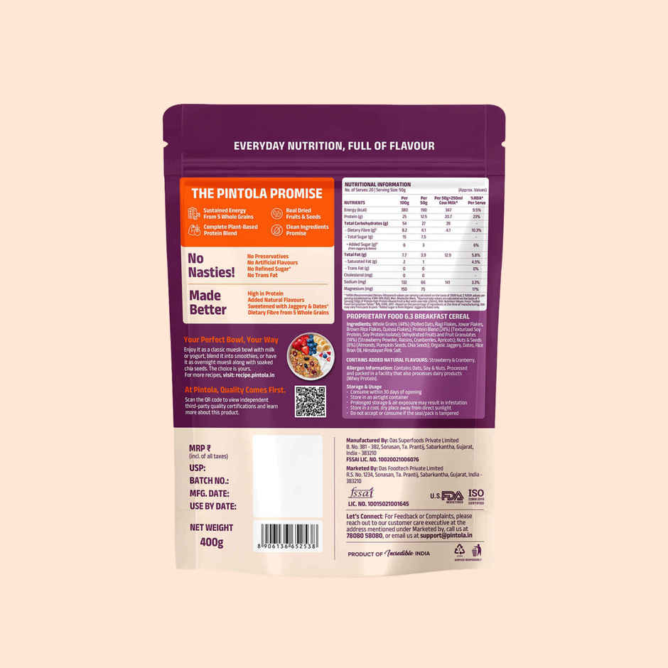 Pintola 25g High Protein Muesli - Fruit - Nut - Naturally Sweetened
