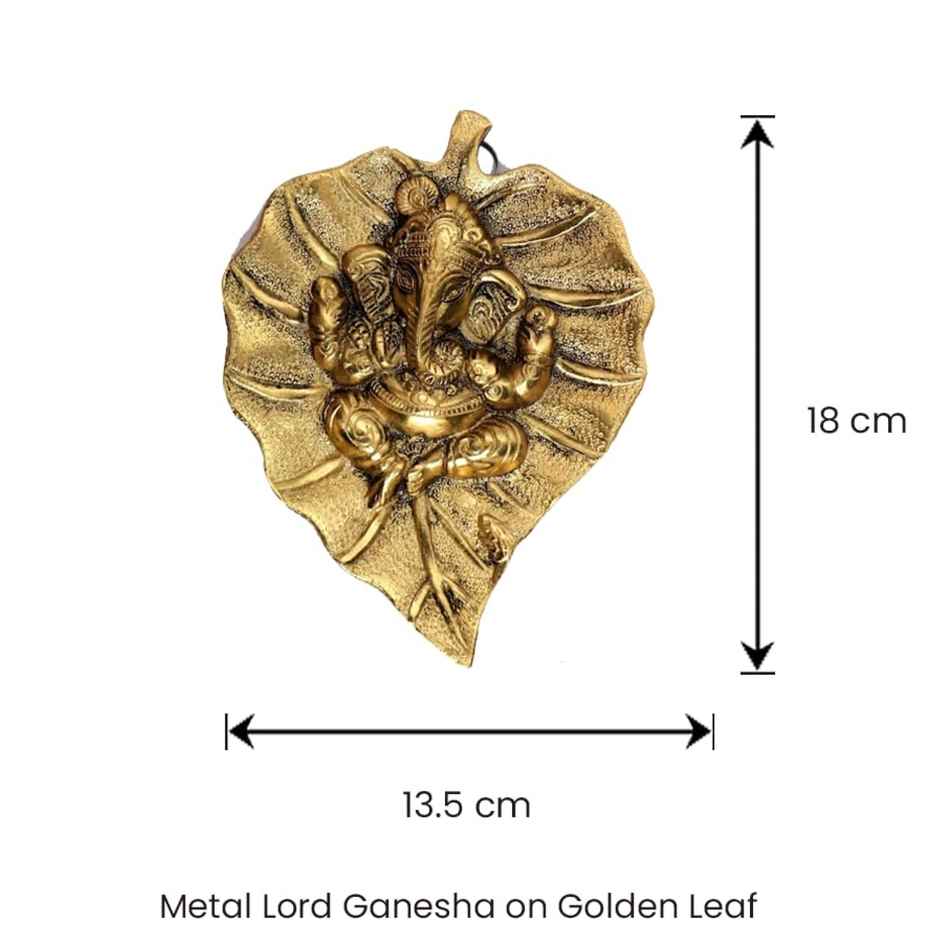 Ganesh Ji on Golden Peepal Leaf Wall Hanging in Gold Polish | Devnidhi