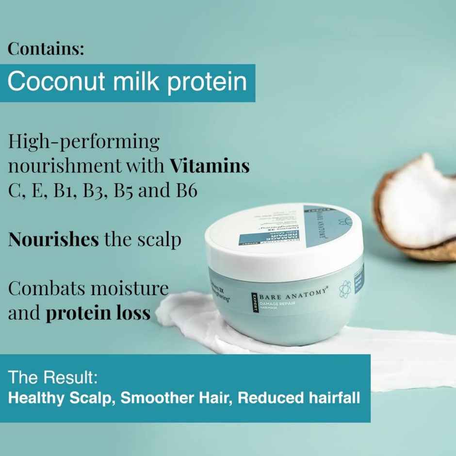 Bare Anatomy Damage Repair Hair Mask Hair Mask For Dry & Frizzy Hair With Coconut Milk Protein