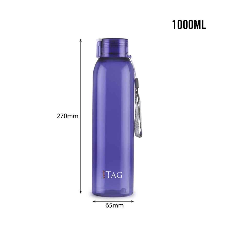 Cello Plastic My Tag PET Water Bottle, 100% Food Grade, Leak Proof and Break Proof | Assorted | 1 L