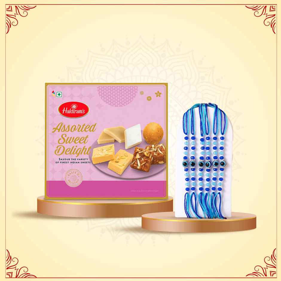 Shree Rakhi - Evil Eye (1pc) & Haldiram'S Assorted Sweet Delight (450g) Combo