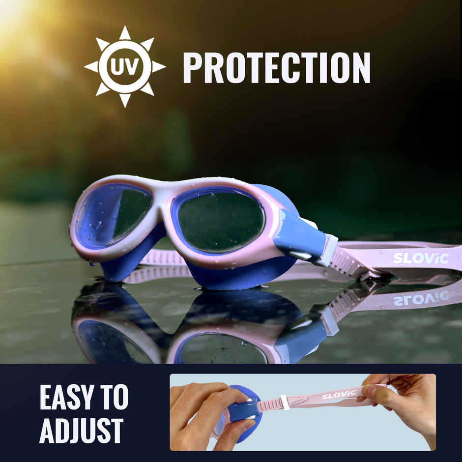 Slovic Kids Swimming Goggles - Anti-Fog with Adjustable Soft Strap | Purple & Pink