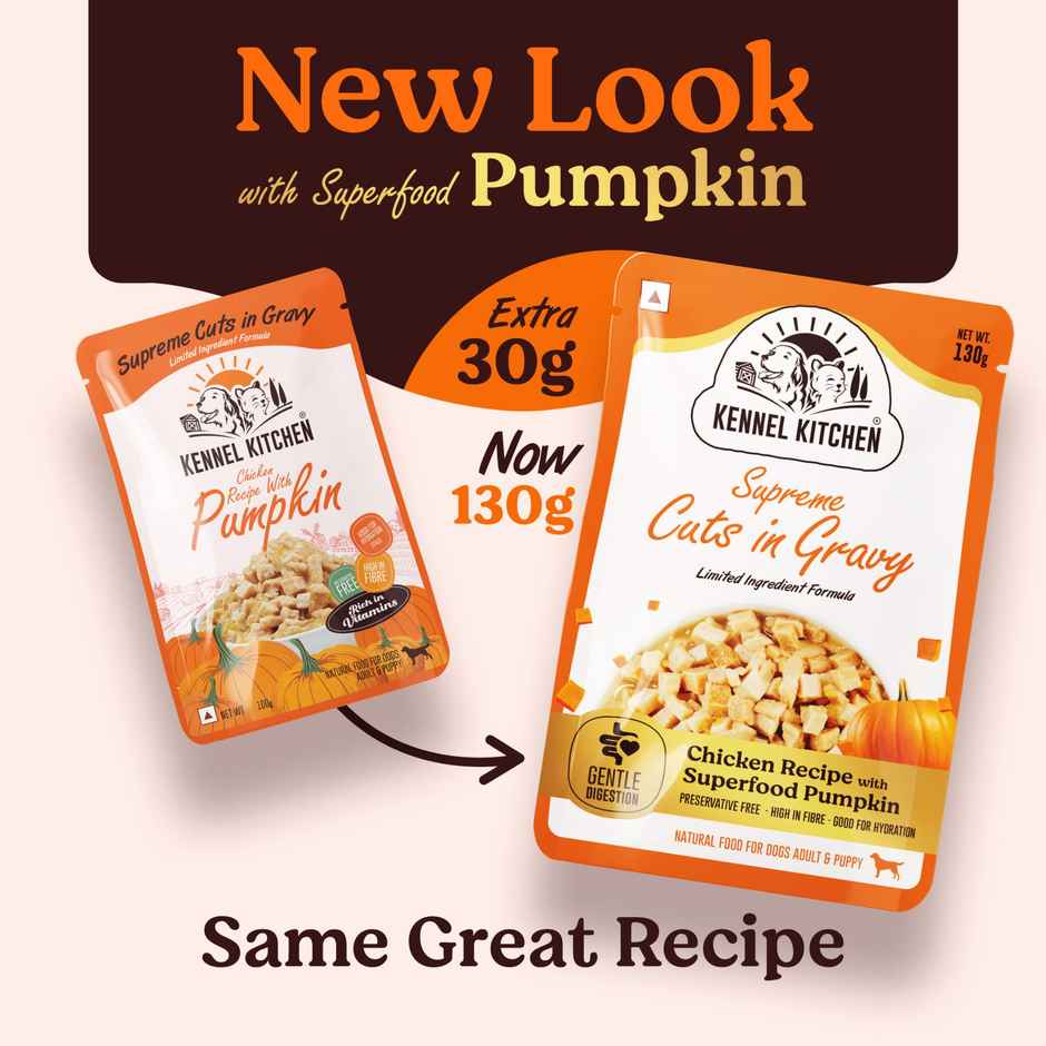 Kennel Kitchen Supreme Cuts in Gravy Chicken Recipe with Pumpkin Combo