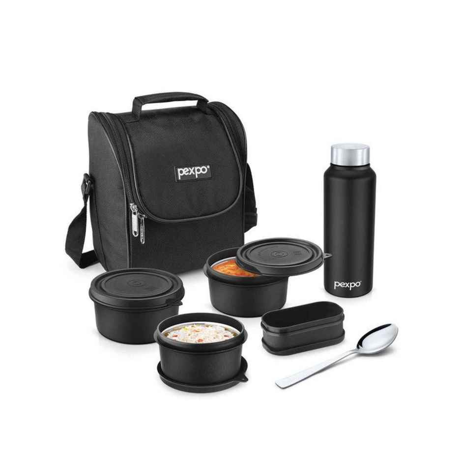 Go24 | Pexpo Steel Meal Box Ultra With 750 ml Chromo Water Bottle 1 Pickle Box & 1 Spoon 4 Containers.