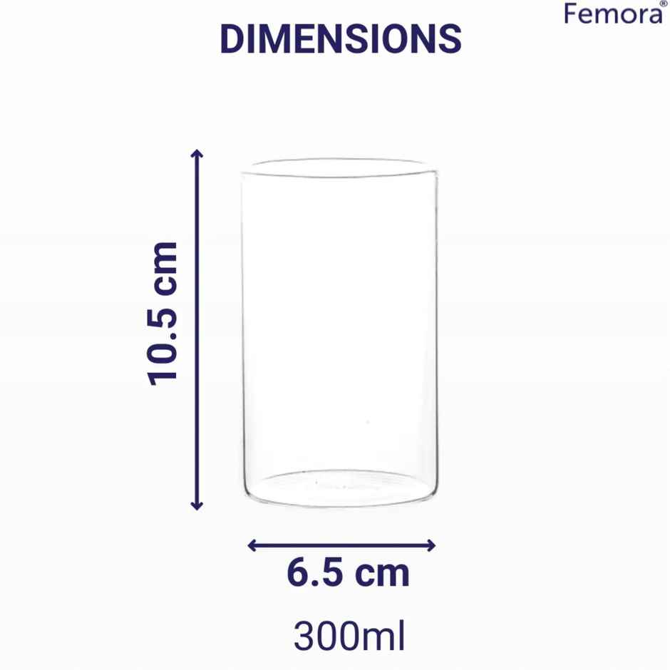 Femora Borosilicate Glass Tumbler Glass Set 300Ml 6 Pcs Microwave Safe