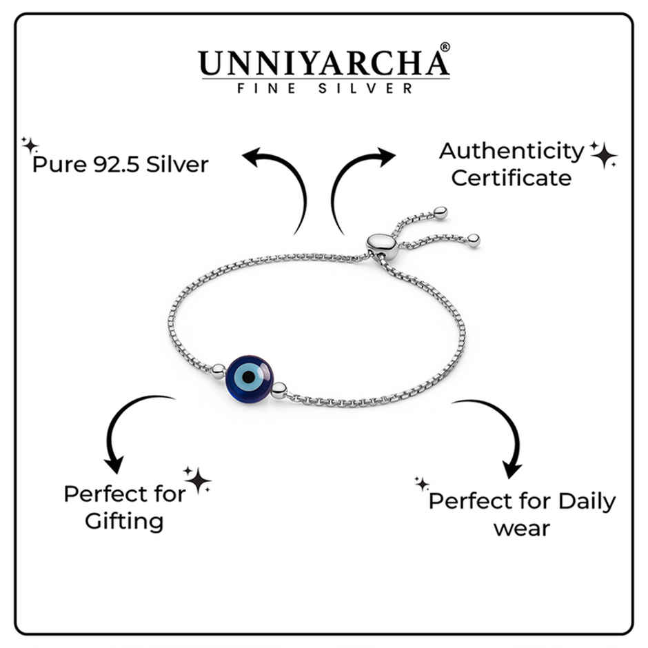 Unniyarcha 92.5 Silver Single Evil Eye Bracelet