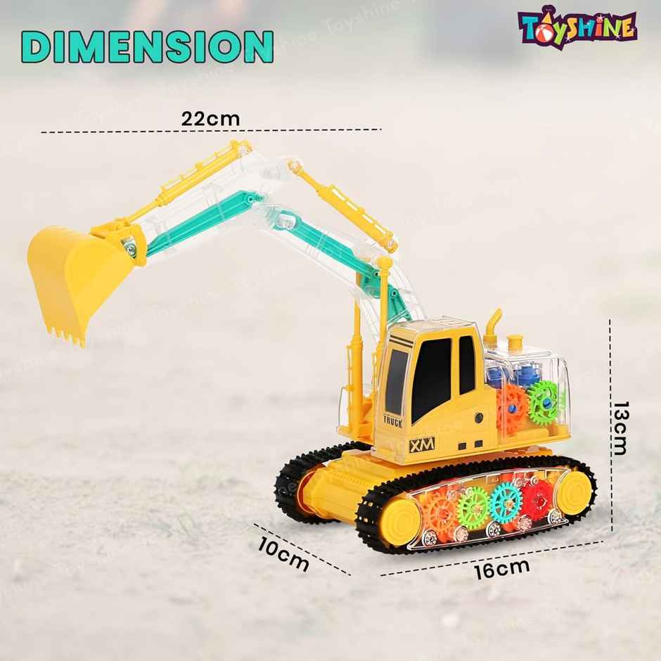 Toyshine Remote Control Transparent Excavator Toy with 3D Lights - Sound - Rechargeable Moving Gear
