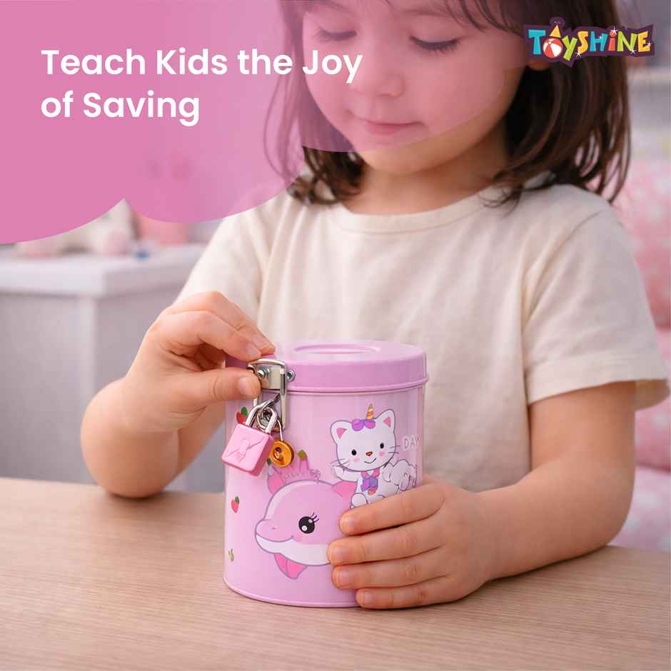 Toyshine Unicorn Cat Metal Piggy Bank with Lock and Key Kids Savings Box