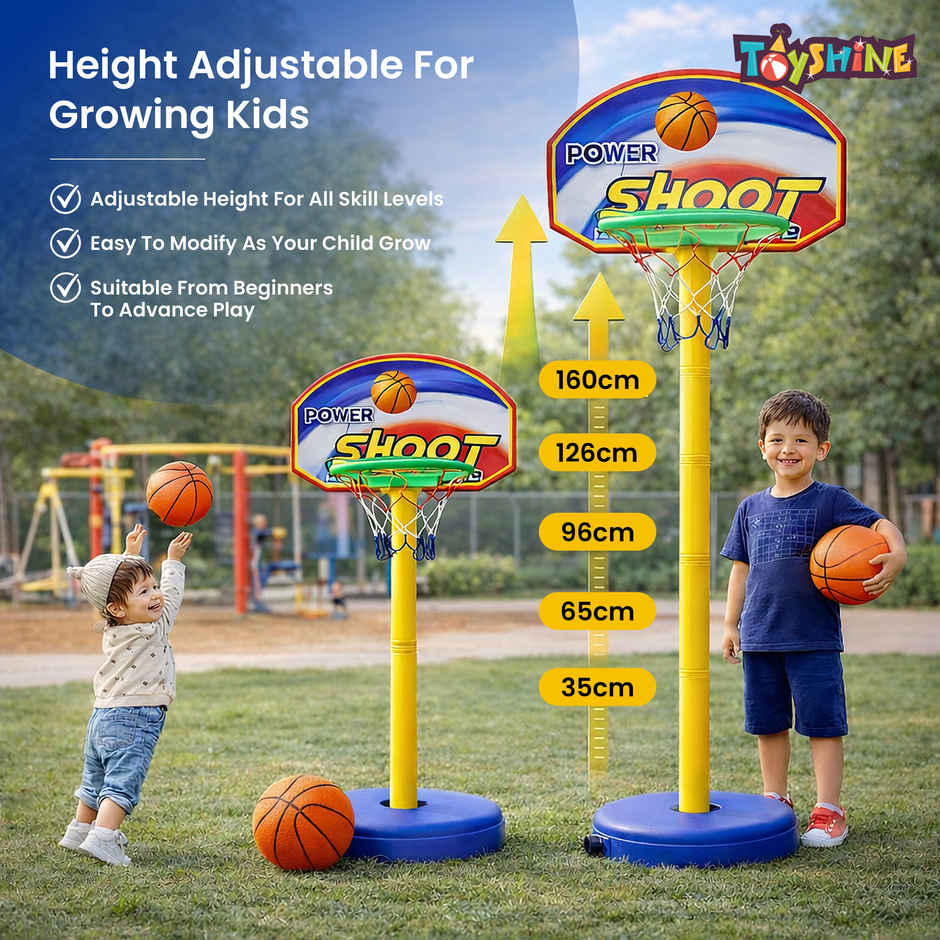 Toyshine Adjustable Basketball Hoop Set with Ball, Indoor & Outdoor Sports Fun, Multicolor