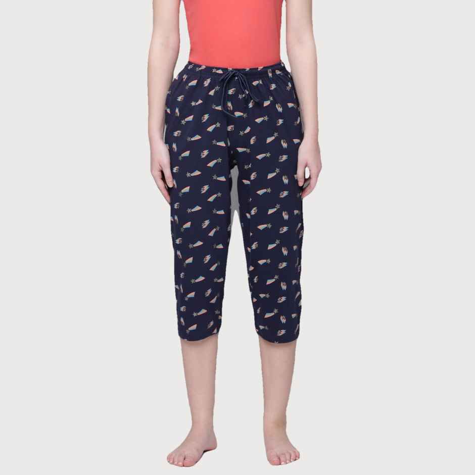 Kryptic Women's Cotton Printed Capri | Navy - M