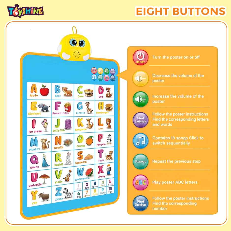 Toyshine Interactive Talking Wall Chart, Alphabet & Numbers Learning Poster for Kids 1-5