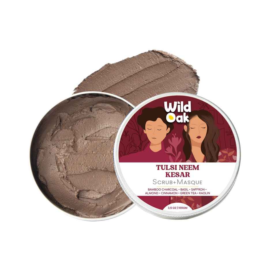 Wild Oak Tulsi, Neem and Kesar Face Scrub and Mask | Anti Acne, De-Tan, Open Pores and Pigmentation