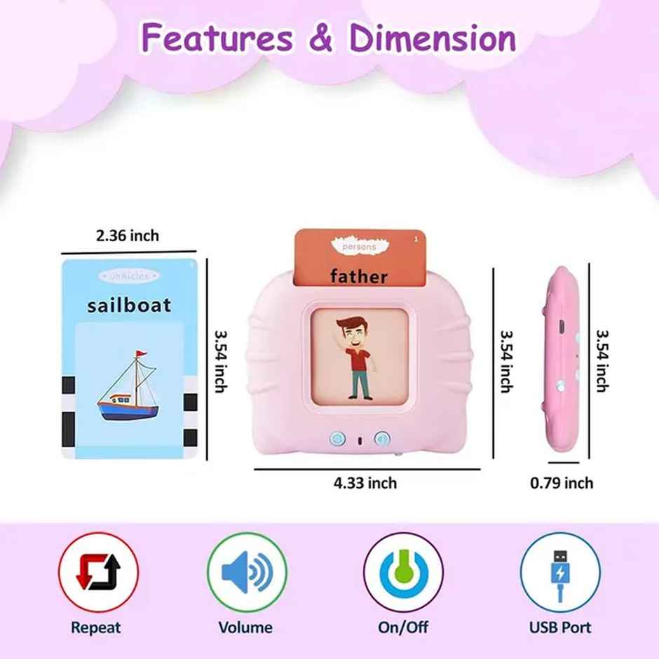 Wembley Talking Flash Cards Educational Learning Toy Machine For Kids Age 6 Yrs | 112 Cards-Pink