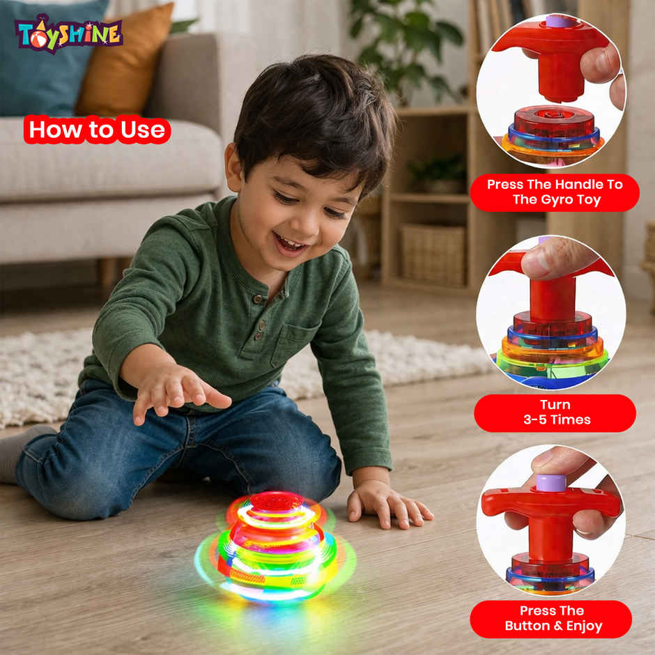 Toyshine Light-Up Musical Spin Top with LED Glow and Sound Effects, Model D (Colour May Vary)