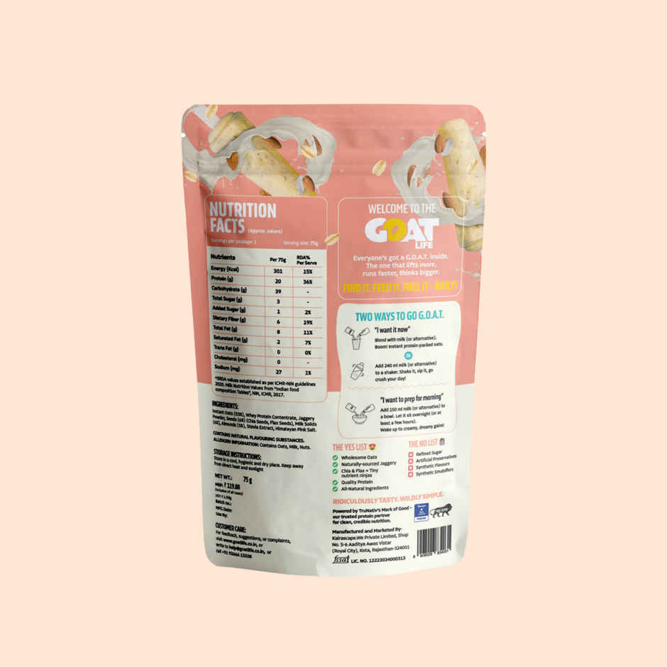 GOAT Life Almond Kulfi High-Protein Overnight Oats