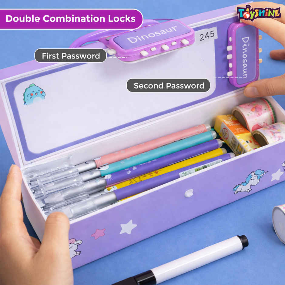 Toyshine Code Lock Pencil Box Multi Compartment Secret Storage | Dino