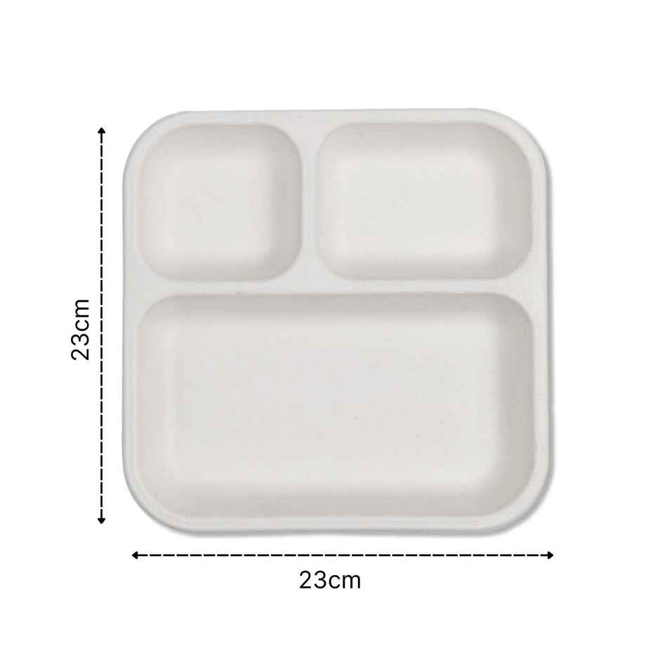 Vinay Trading Bio- Degradable Bagasse 3 Compartment 11 Inch Square Plates | Disposable Plate Combo