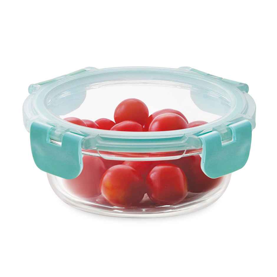 Magnus Glock 400 ml Round Green Container with Airtight Lid & Detachable Lock, Borosilicate Glass