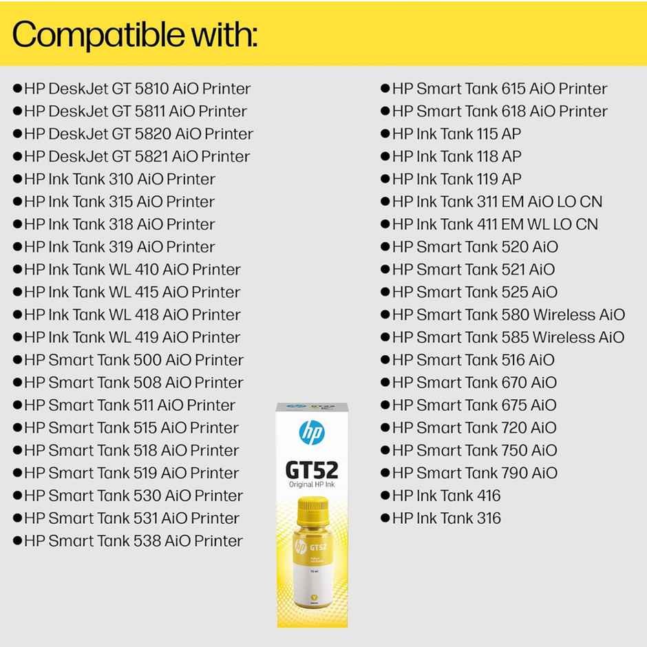 HP GT52 70-ml Yellow Original Ink Bottle