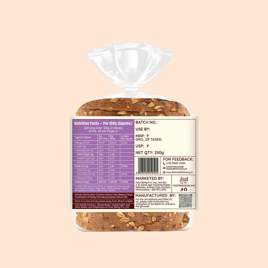 The Health Factory Multigrain Low GI Bread | Zero Maida | No Added Sugar | Whole Wheat Bread