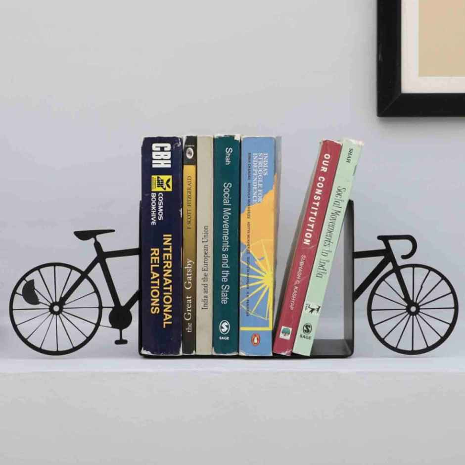 CasaCraft Pepperfry Bicycle Design Decorative Modern Black Heavy Duty Metal Bookends for Home