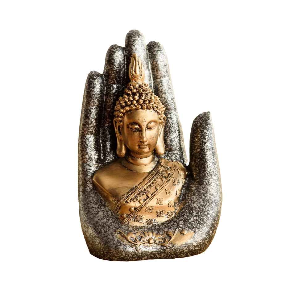 eCraftIndia Golden, Silver & Black Resin Handcrafted Palm Buddha Statue
