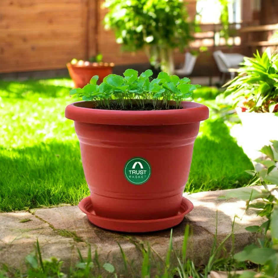 TrustBasket 14 Inch Round Pot with Saucer | Large Pots for Balcony & Indoor Use