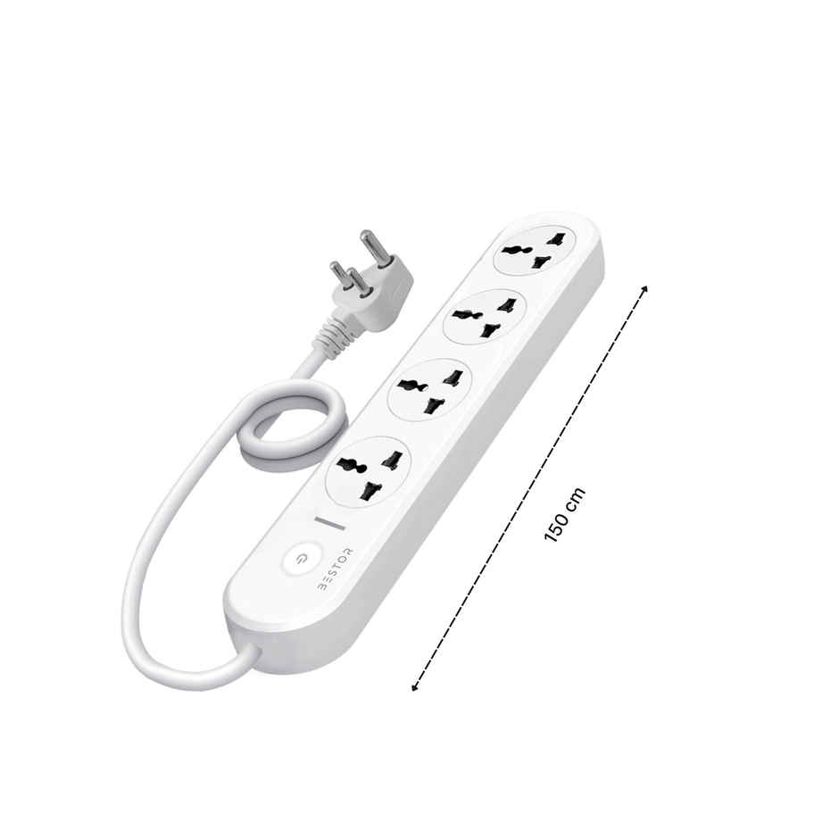 Bestor VoltEdge Extension Board 1500W Power Converter with 4 Universal Sockets, 1.5M Cord, Master Switch, LED Indicator, Child Safety Shutter, 3-Pin Multi Plug for Home Appliances - White