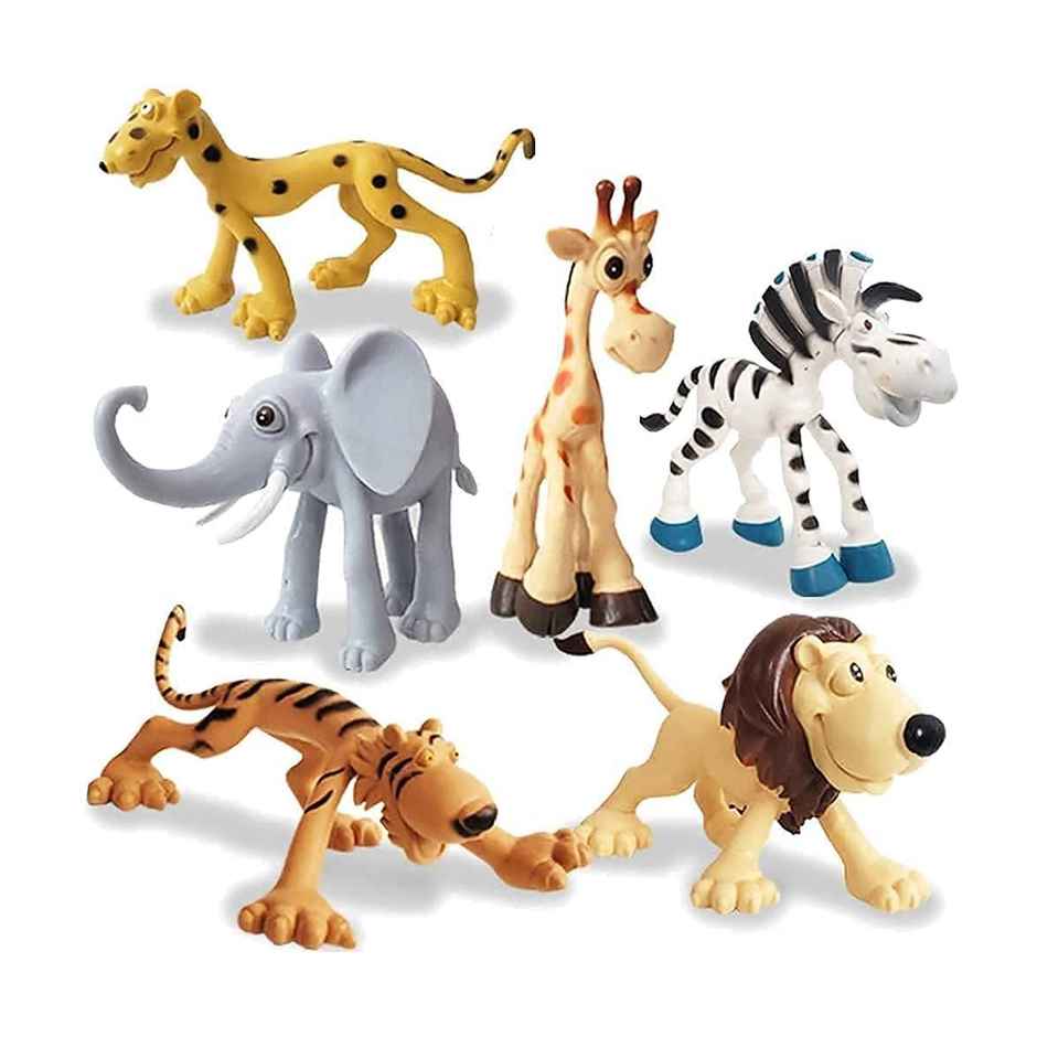 Toyshine Cartoon Style Pack of 6 Animal Rubber Play Toy for Kids Baby 2-5 Year Old