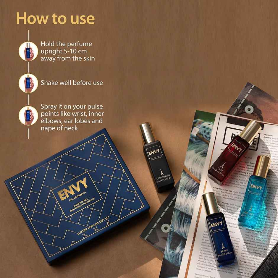Envy Blue Luxury Perfume Gift Set | 20 ml X 4 Eau De Parfum - 80 ml For Men