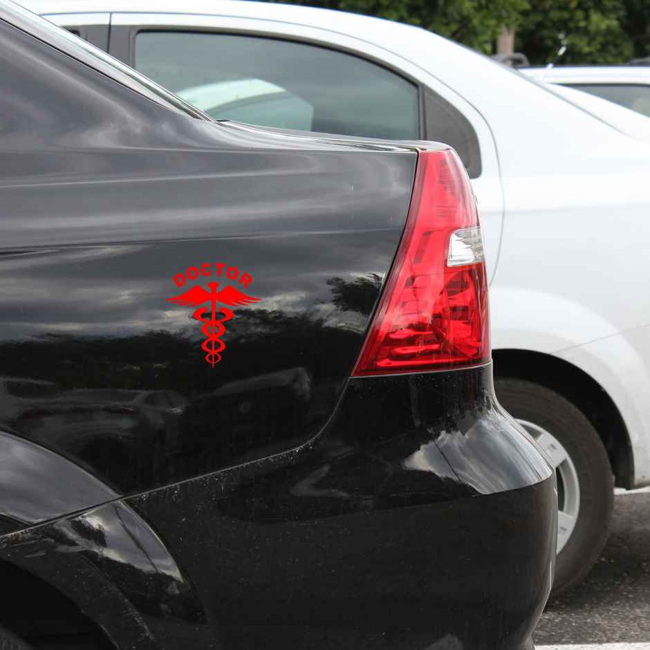 TiyuTrendzz Red Doctor Car Self Adhesive Sticker (14.5Cm X 15.5 Cm)