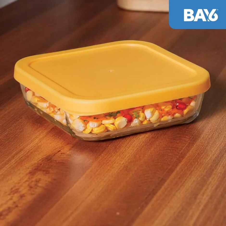 BAY6 Premium Imported Borosilicate Glass Container with Lid - 1170 ml - Yellow