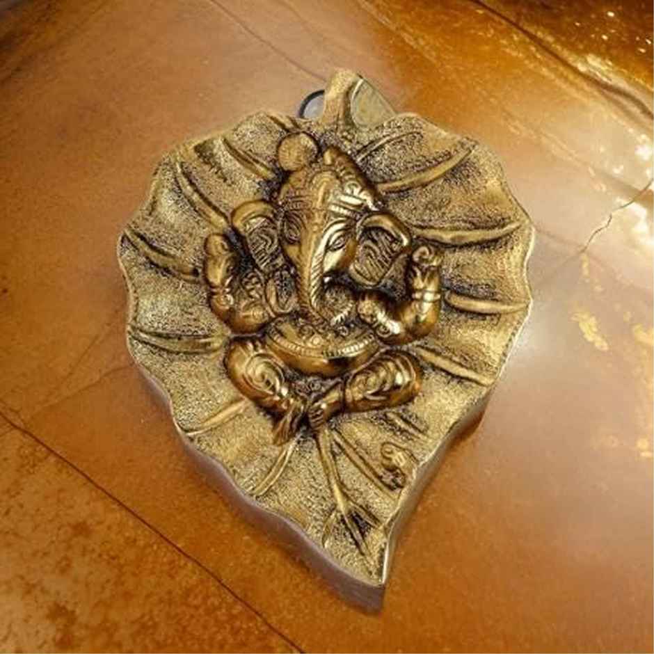 Ganesh Ji on Golden Peepal Leaf Wall Hanging in Gold Polish | Devnidhi