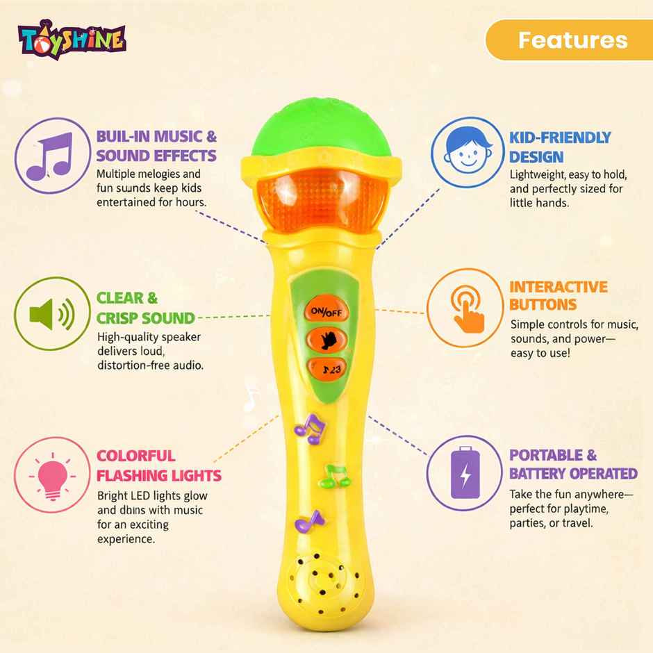 Toyshine Musical Microphone Singing Mic Toy With Lights and Clear Sound | Yellow