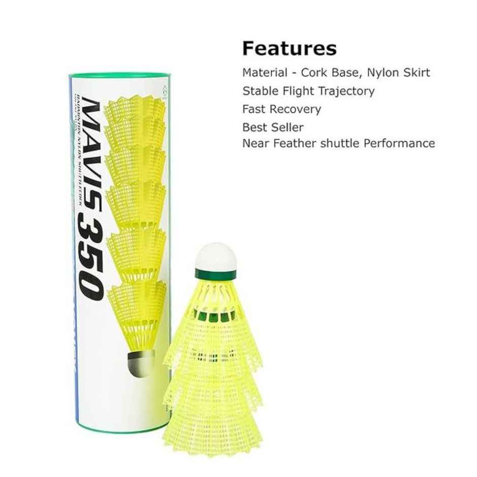 Yonex Mavis 350 Shuttlecock | Cork Base, Nylon Skirt | Pack of 6