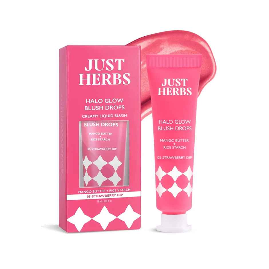 Just Herbs Halo Glow Liquid Dewy Radiance Pigmented Long Stay Blush Drops (Strawberry Dip)