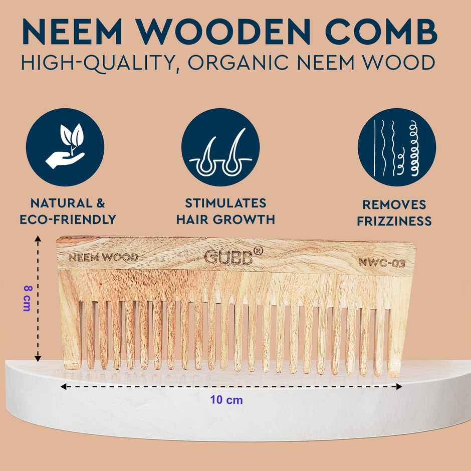 GUBB Wide Teeth Neem Wood Comb